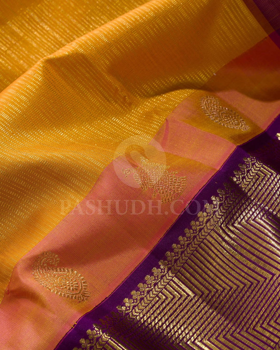 Mango Yellow And Violet Kanjivaram Silk Saree-S1620(A)