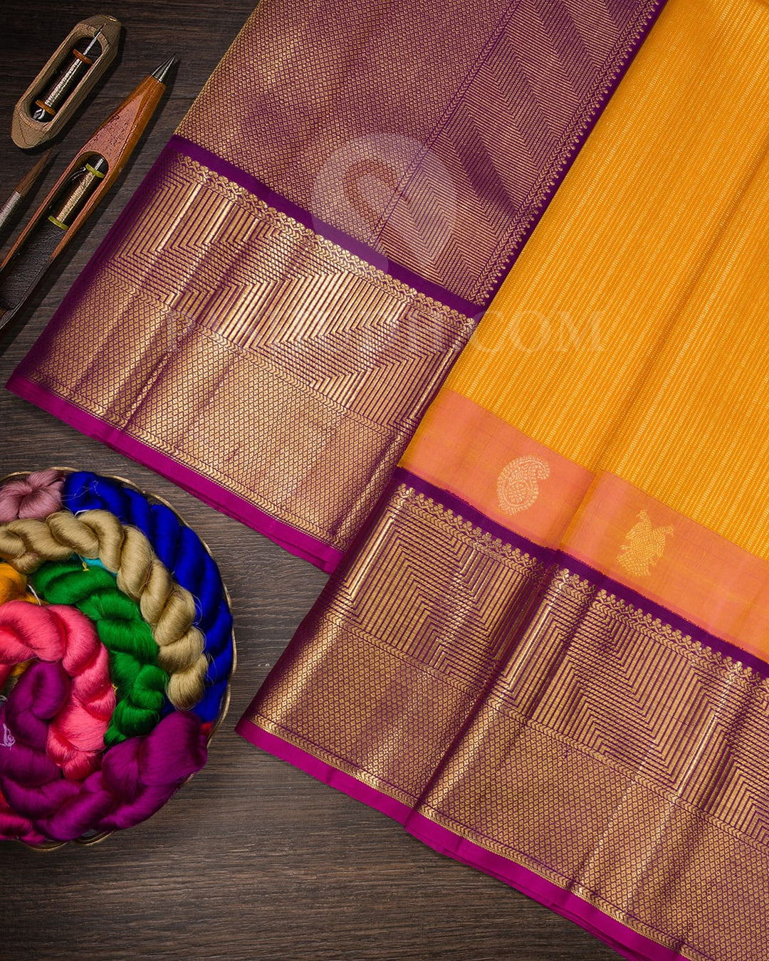 Mango Yellow And Violet Kanjivaram Silk Saree-S1620(A)