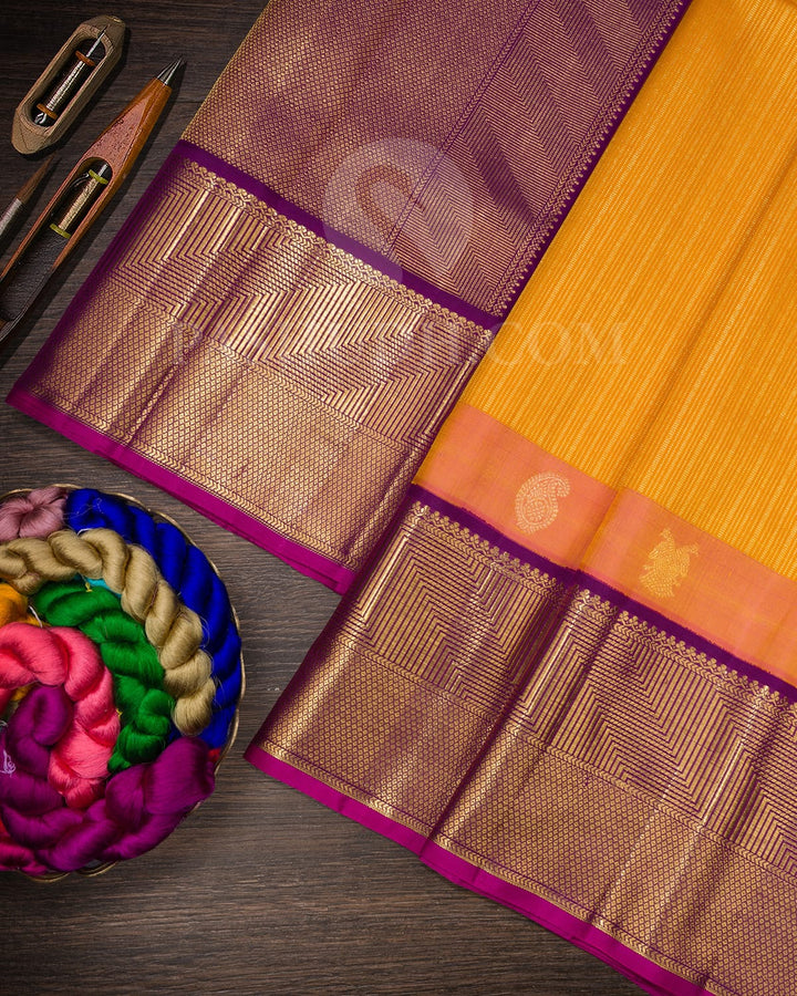 Mango Yellow And Violet Kanjivaram Silk Saree-S1620(A)