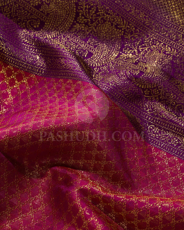 Raspberry Pink And Violet Kanjivaram Silk Saree-S1572(B)