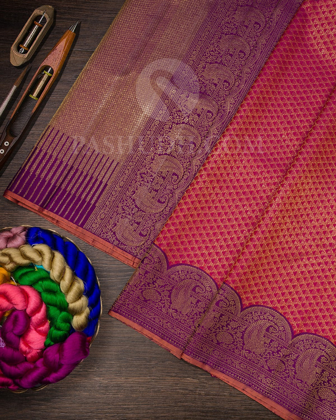 Raspberry Pink And Violet Kanjivaram Silk Saree-S1572(B)