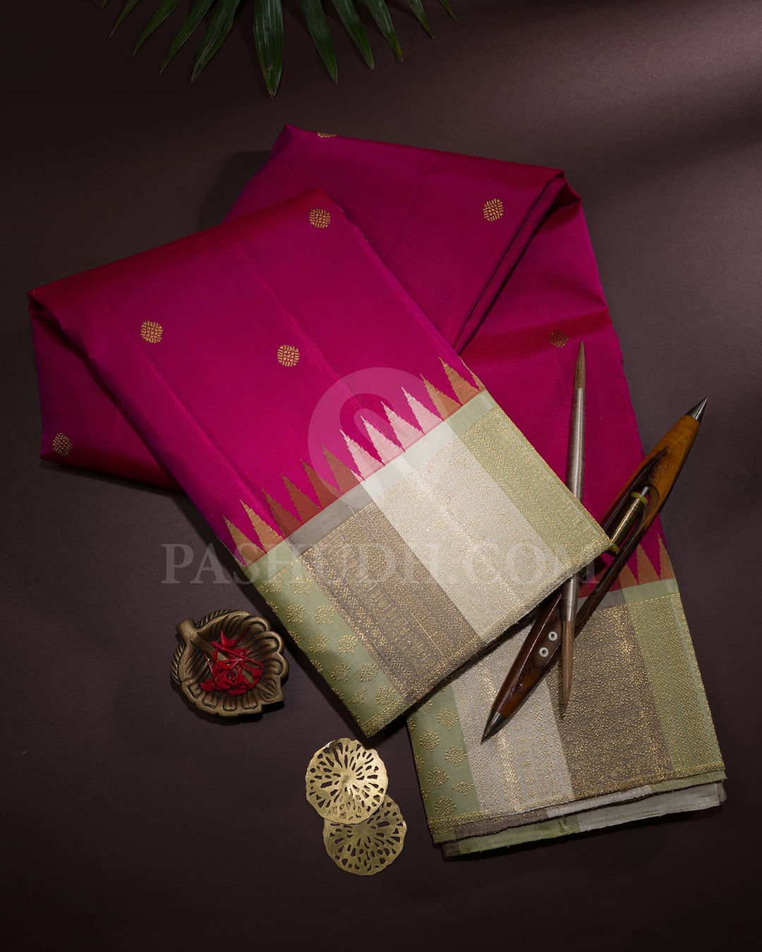 Rani Pink With Pastel Green Kanjivaram Silk Saree-S1606(A)