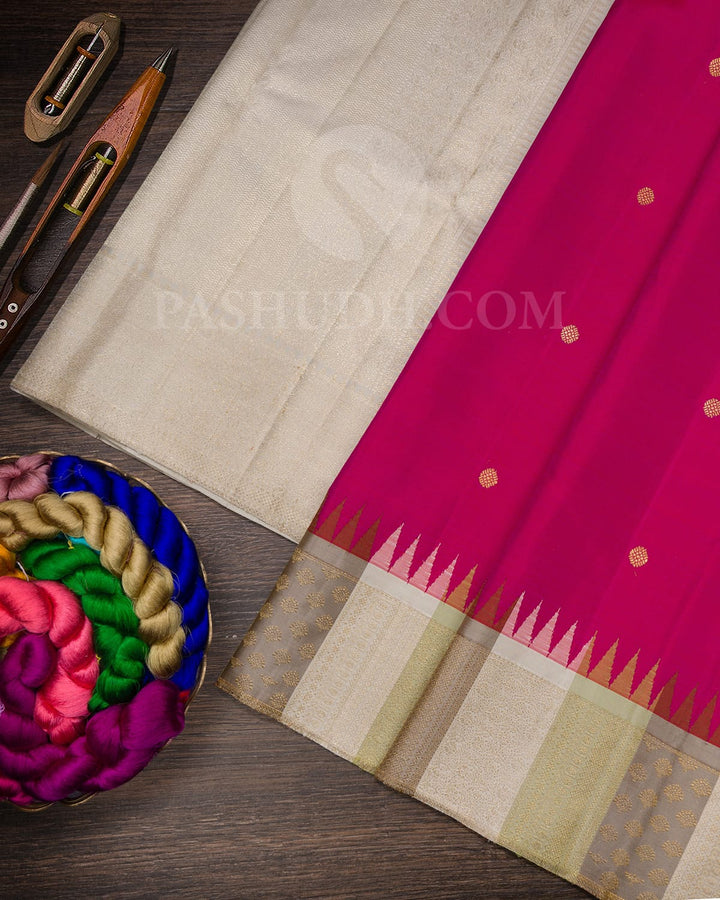 Rani Pink With Pastel Green Kanjivaram Silk Saree-S1606(A)