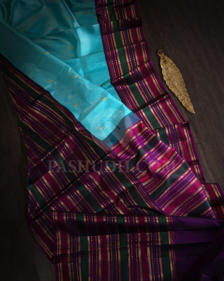 Turquoise Blue And Purple Kanjivaram Silk Saree-S1603(B)