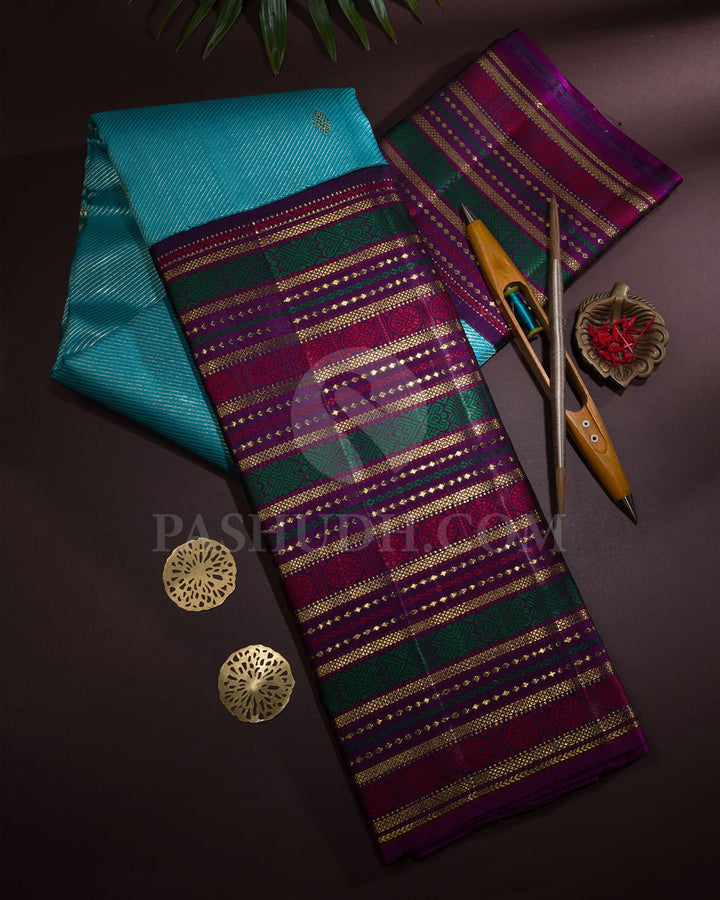 Turquoise Blue And Purple Kanjivaram Silk Saree-S1603(B)