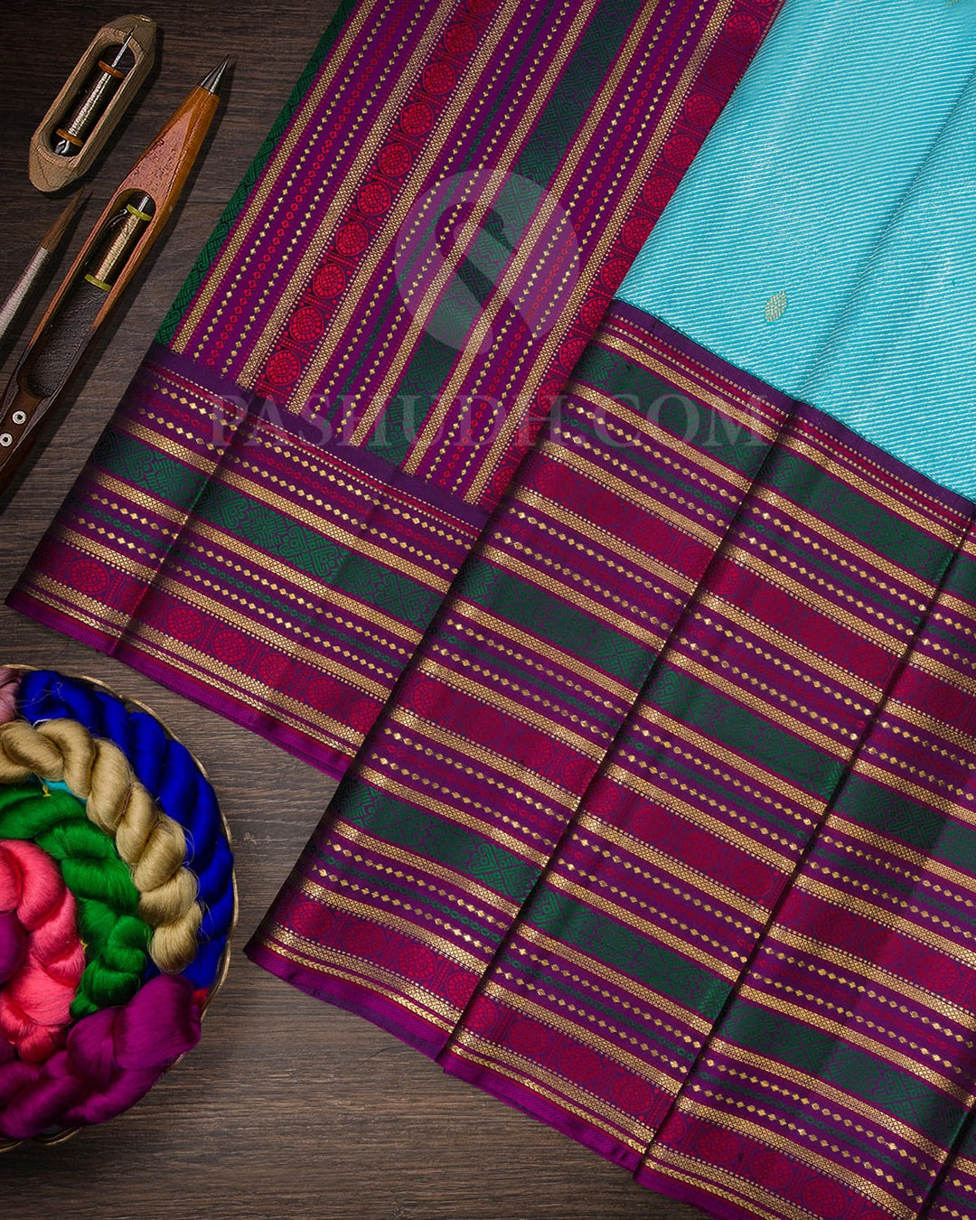 Turquoise Blue And Purple Kanjivaram Silk Saree-S1603(B)