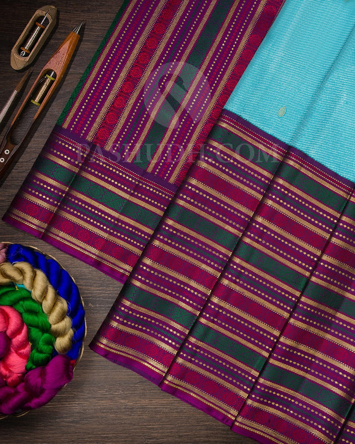 Turquoise Blue And Purple Kanjivaram Silk Saree-S1603(B)