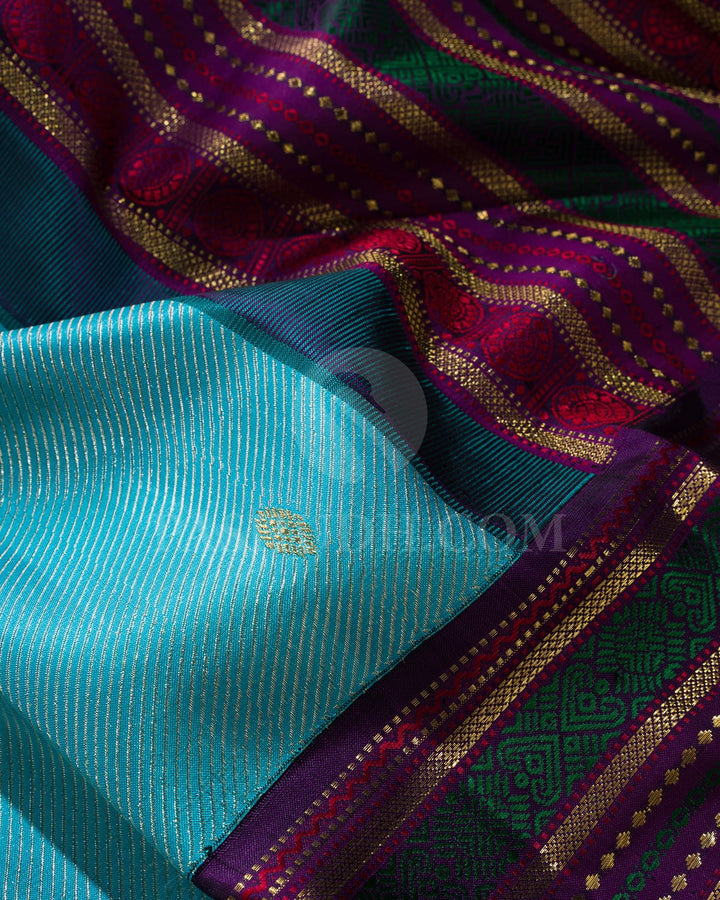 Turquoise Blue And Purple Kanjivaram Silk Saree-S1603(B)