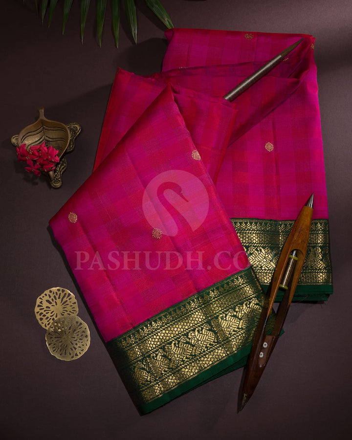 Red And Rani Pink Kora Kanjivaram Silk Saree-S1609(A)