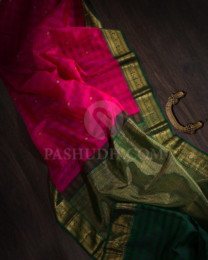 Red And Rani Pink Kora Kanjivaram Silk Saree-S1609(A)
