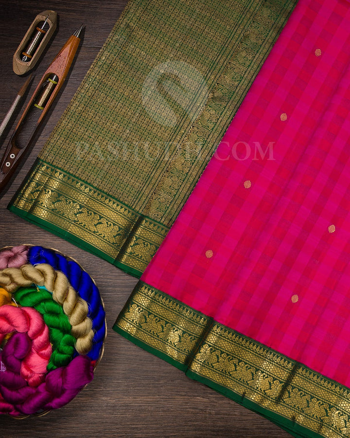 Red And Rani Pink Kora Kanjivaram Silk Saree-S1609(A)