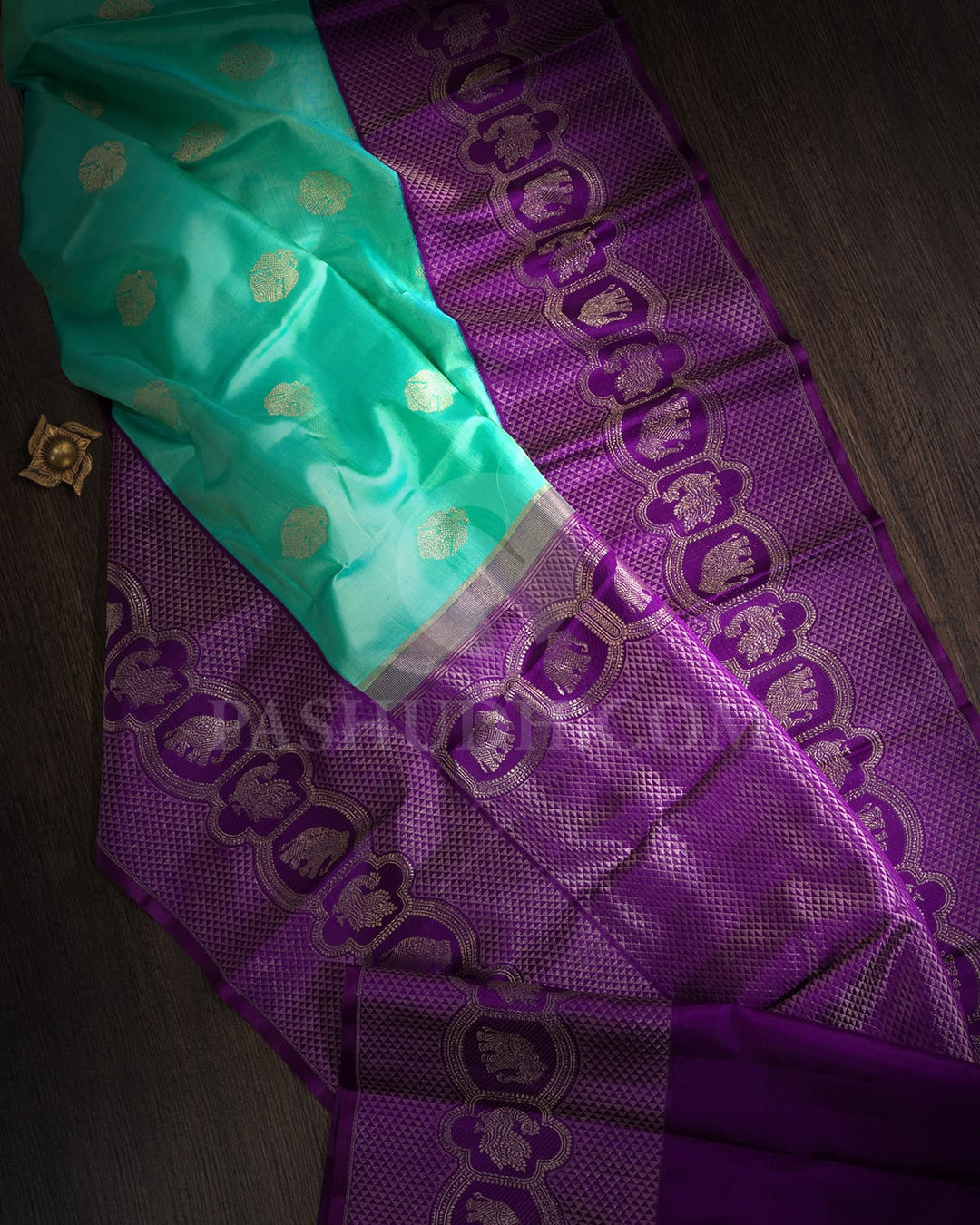 Sea Green With Violet Kanjivaram Silk Saree-S1585(B)