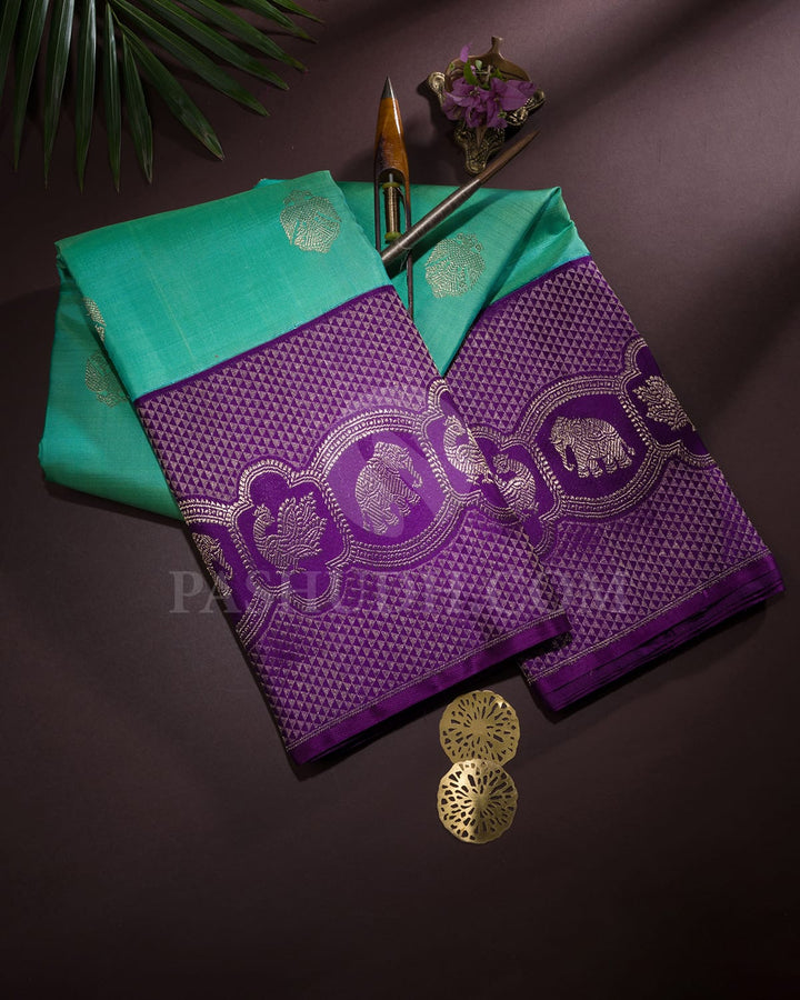 Sea Green With Violet Kanjivaram Silk Saree-S1585(B)