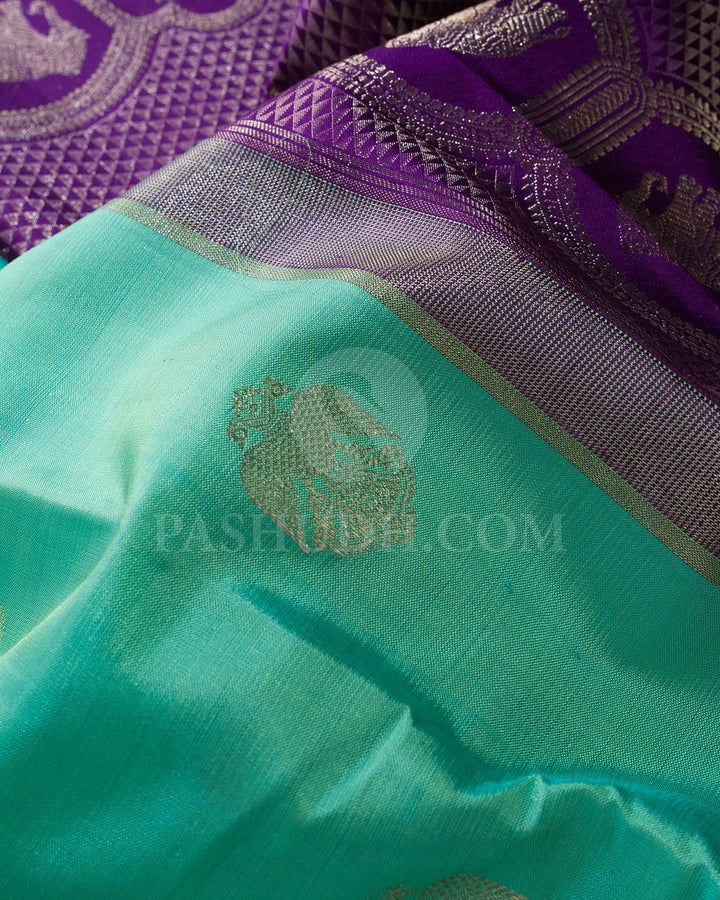 Sea Green With Violet Kanjivaram Silk Saree-S1585(B)
