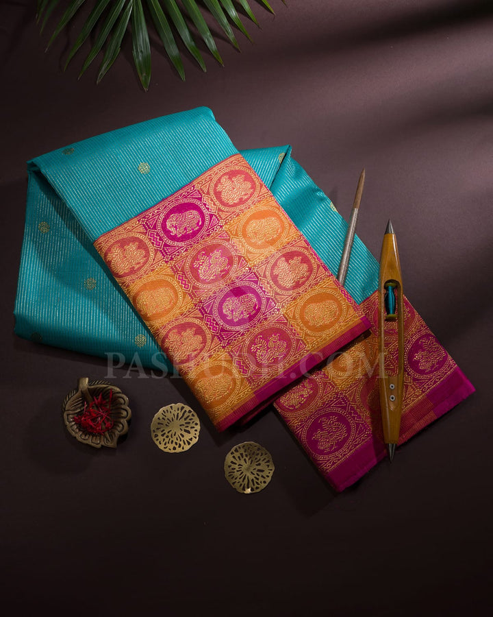 Turquoise Blue Kanjivaram Silk Saree-S1619(A)