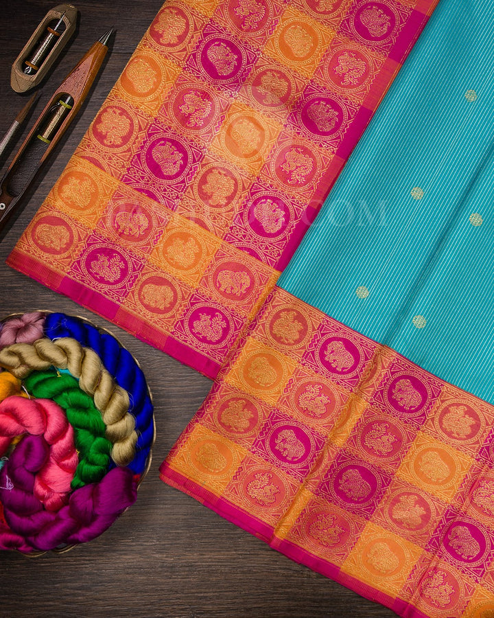 Turquoise Blue Kanjivaram Silk Saree-S1619(A)