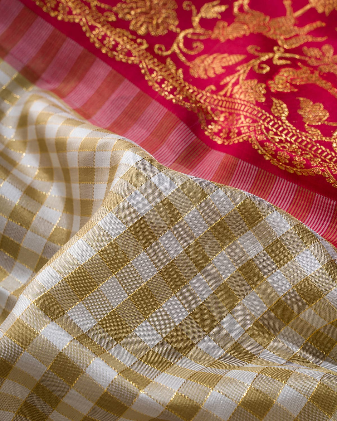 Half White,Beige And Maroon Kanjivaram Silk Saree-S1611(A)