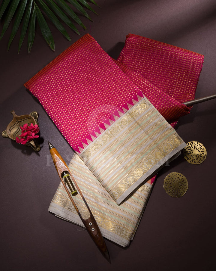 Shades Of Pink With Grey Kanjivaram Silk Saree-S1615(A)