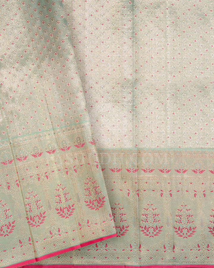 Tuscany Yellow And Powder Blue Kanjivaram Silk Saree-S1037(F)