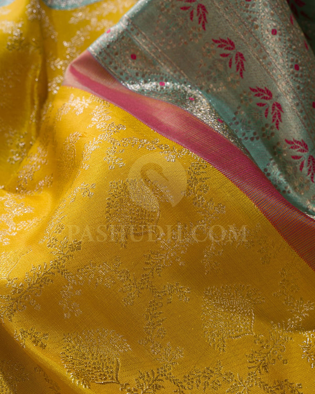 Tuscany Yellow And Powder Blue Kanjivaram Silk Saree-S1037(F)