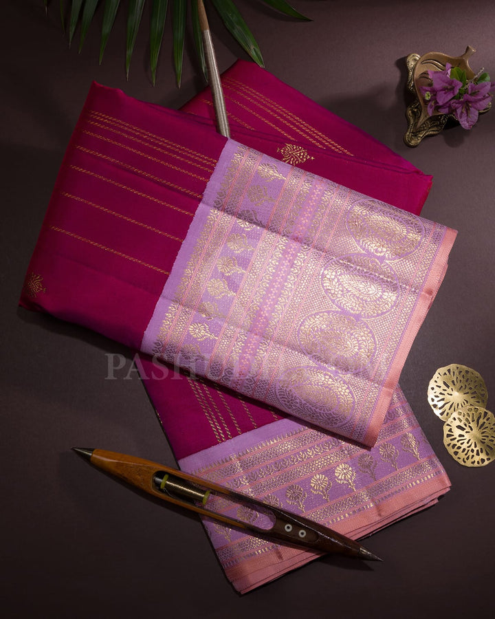 Magenta With Lilac Kanjivaram  Silk Saree-S1432(C)