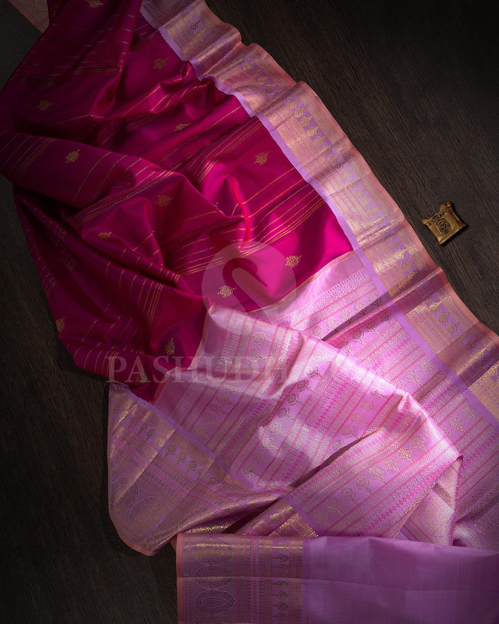 Magenta With Lilac Kanjivaram  Silk Saree-S1432(C)