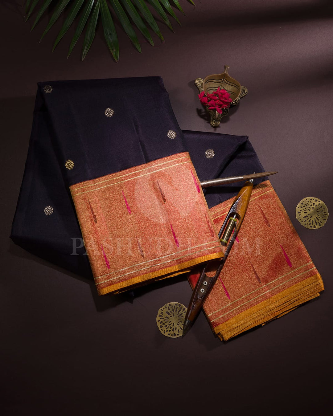 Dark Brown With Red Kanjivaram Silk Saree-S1602(A)