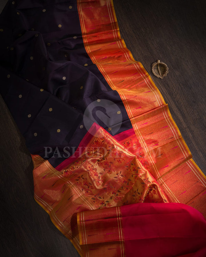 Dark Brown With Red Kanjivaram Silk Saree-S1602(A)