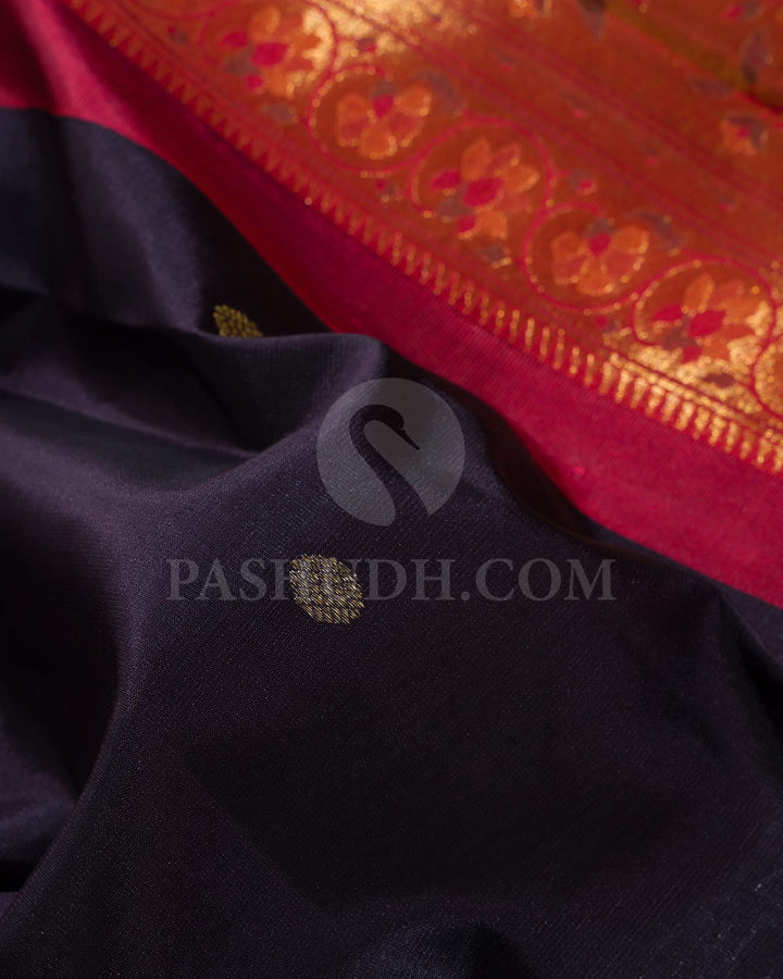 Dark Brown With Red Kanjivaram Silk Saree-S1602(A)