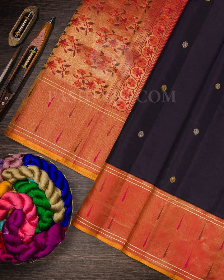 Dark Brown With Red Kanjivaram Silk Saree-S1602(A)