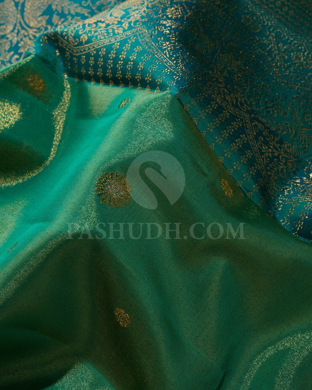 Emerald Green With Anandha Blue Bridal Shimmer Kanjivaram Silk Saree-S1607(A)