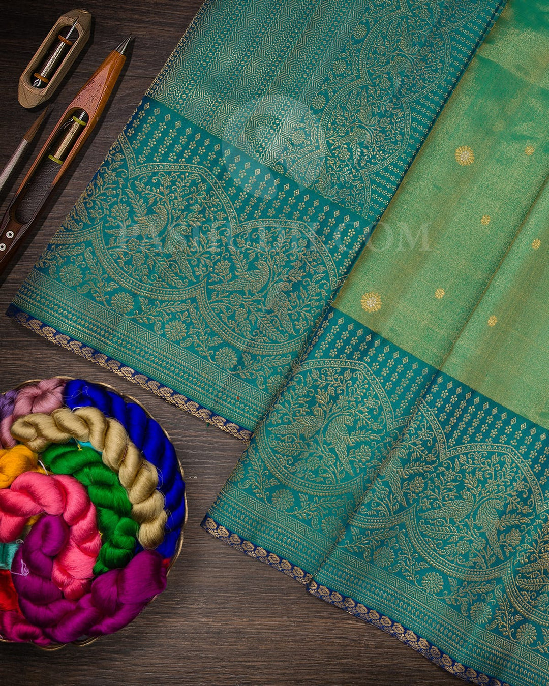 Emerald Green With Anandha Blue Bridal Shimmer Kanjivaram Silk Saree-S1607(A)