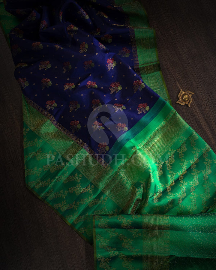 Royal Blue With Emerald Green Kanjivaram Silk Saree-DJ390(B)