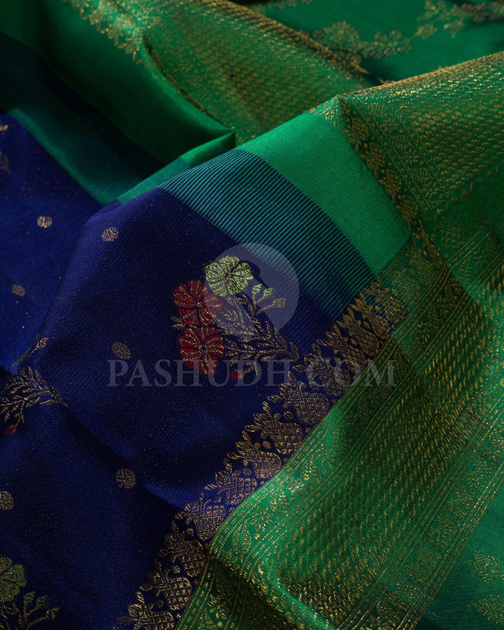 Royal Blue With Emerald Green Kanjivaram Silk Saree-DJ390(B)