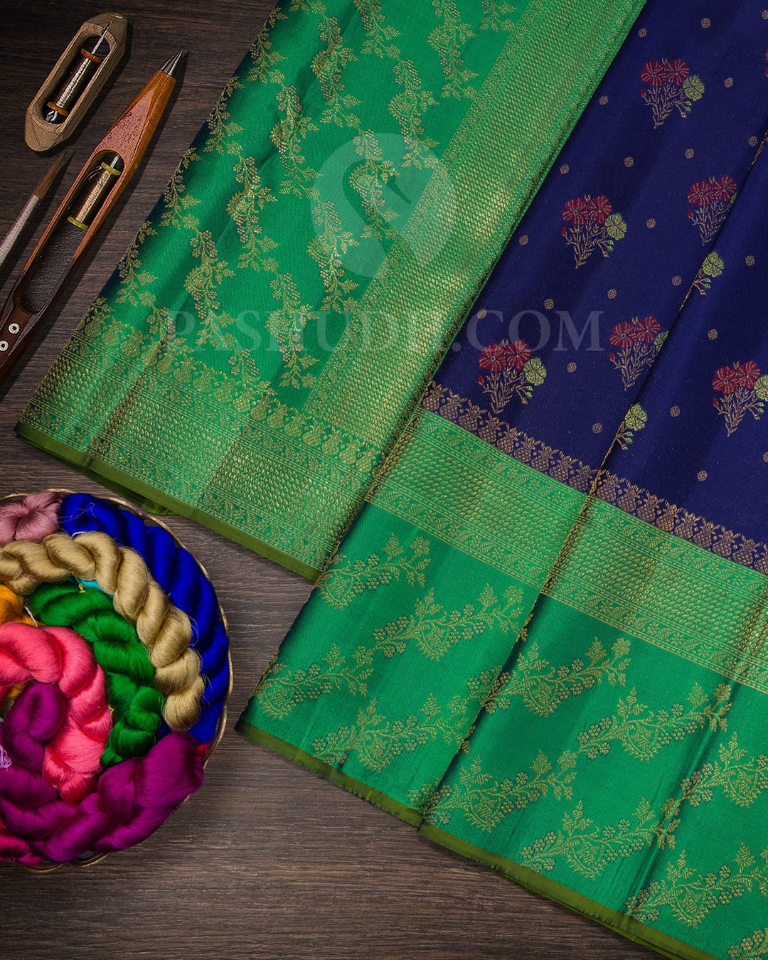 Royal Blue With Emerald Green Kanjivaram Silk Saree-DJ390(B)