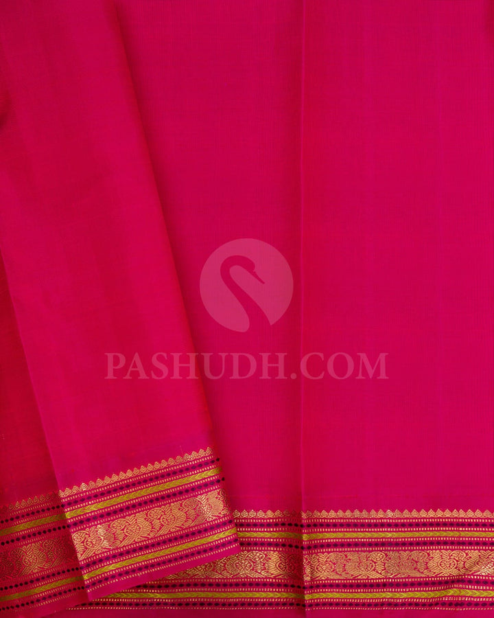 Parrot Green With Rani Pink Pure Zari Kanjivaram Silk Saree-SP359