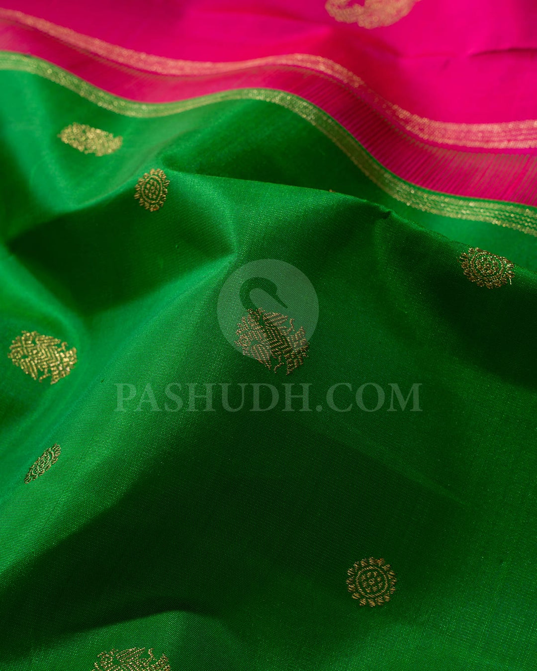Parrot Green With Rani Pink Pure Zari Kanjivaram Silk Saree-SP359