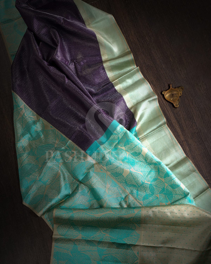 Purple And Beige Kanjivaram Silk Saree-D658(C)
