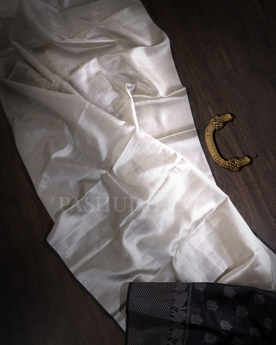 Silver Grey With Black Kanjivaram Silk Saree-D666(A)