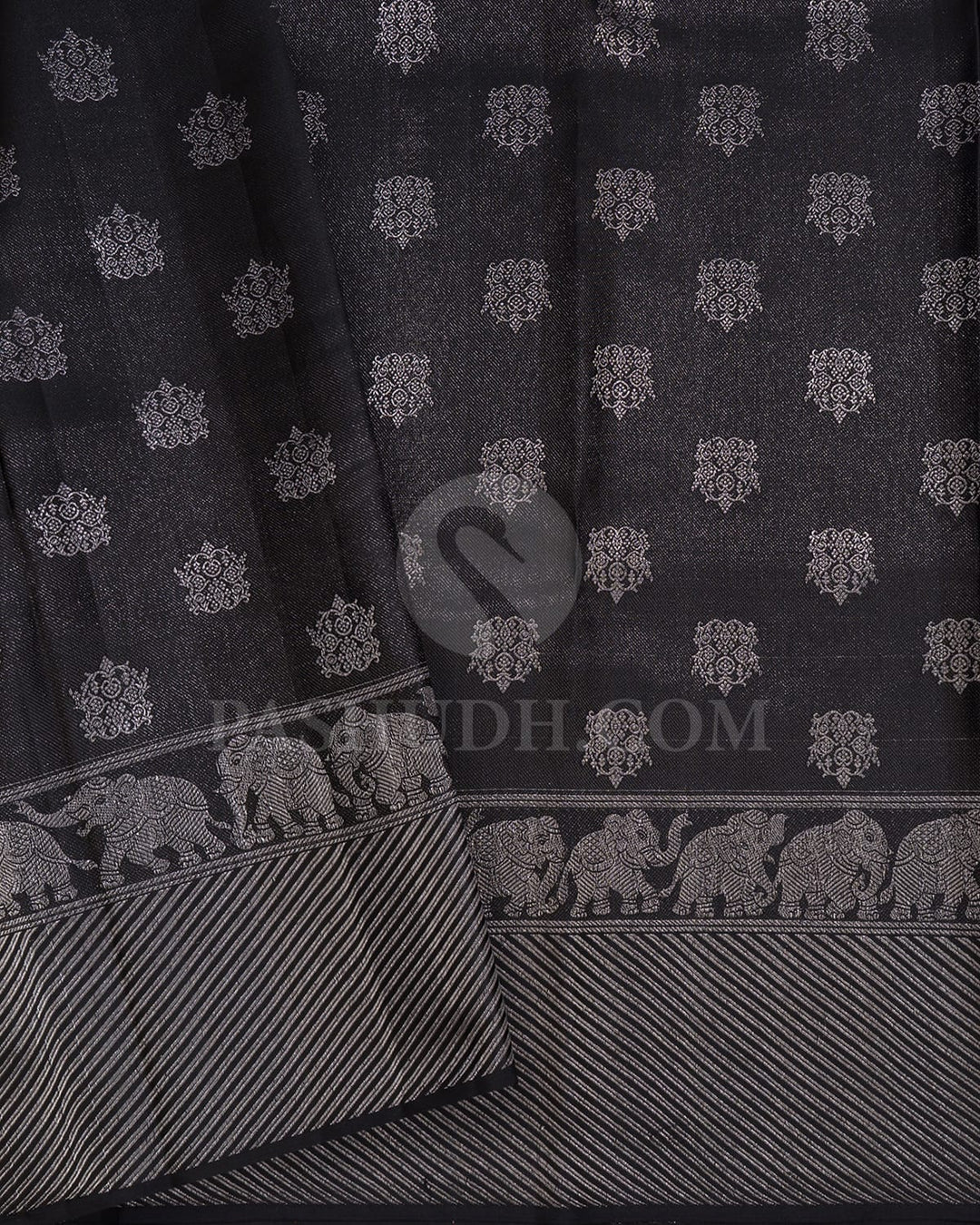 Silver Grey With Black Kanjivaram Silk Saree-D666(A)