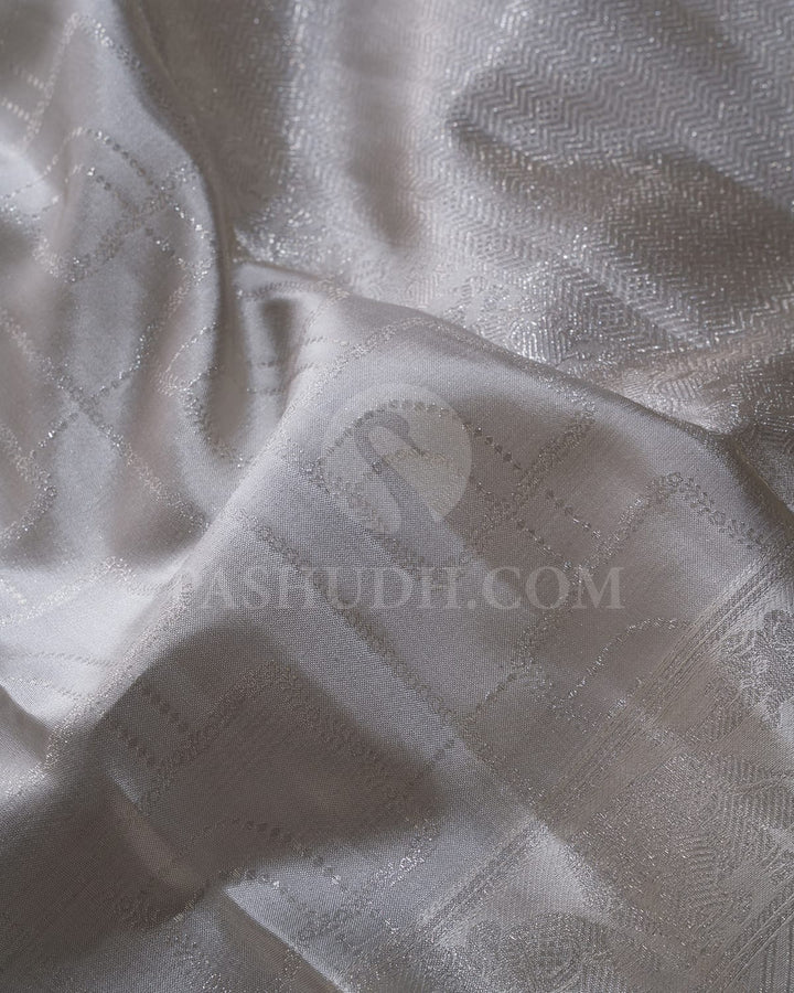 Silver Grey With Black Kanjivaram Silk Saree-D666(A)