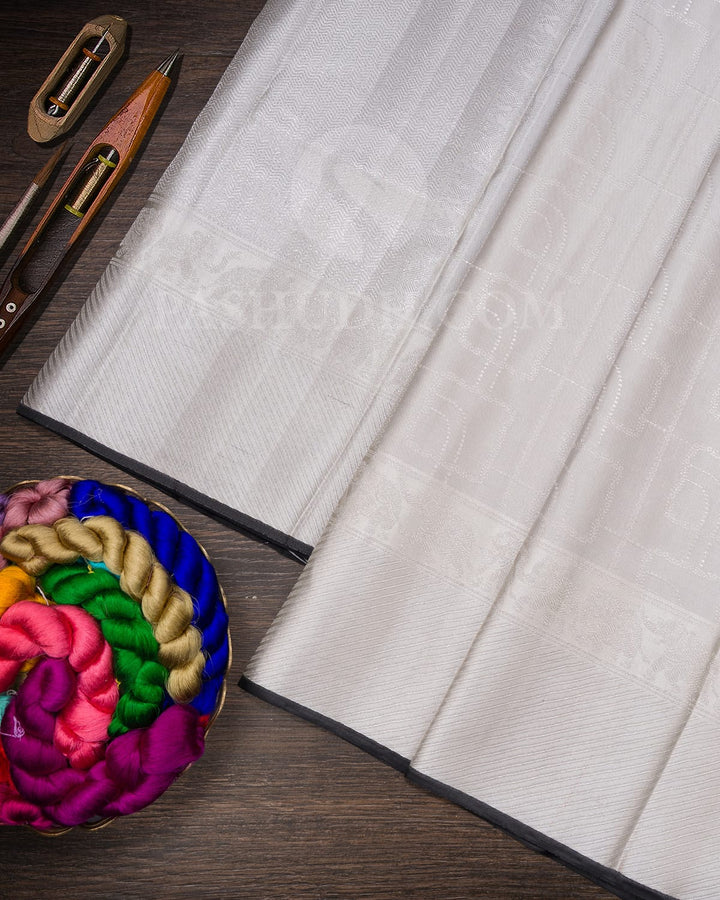 Silver Grey With Black Kanjivaram Silk Saree-D666(A)