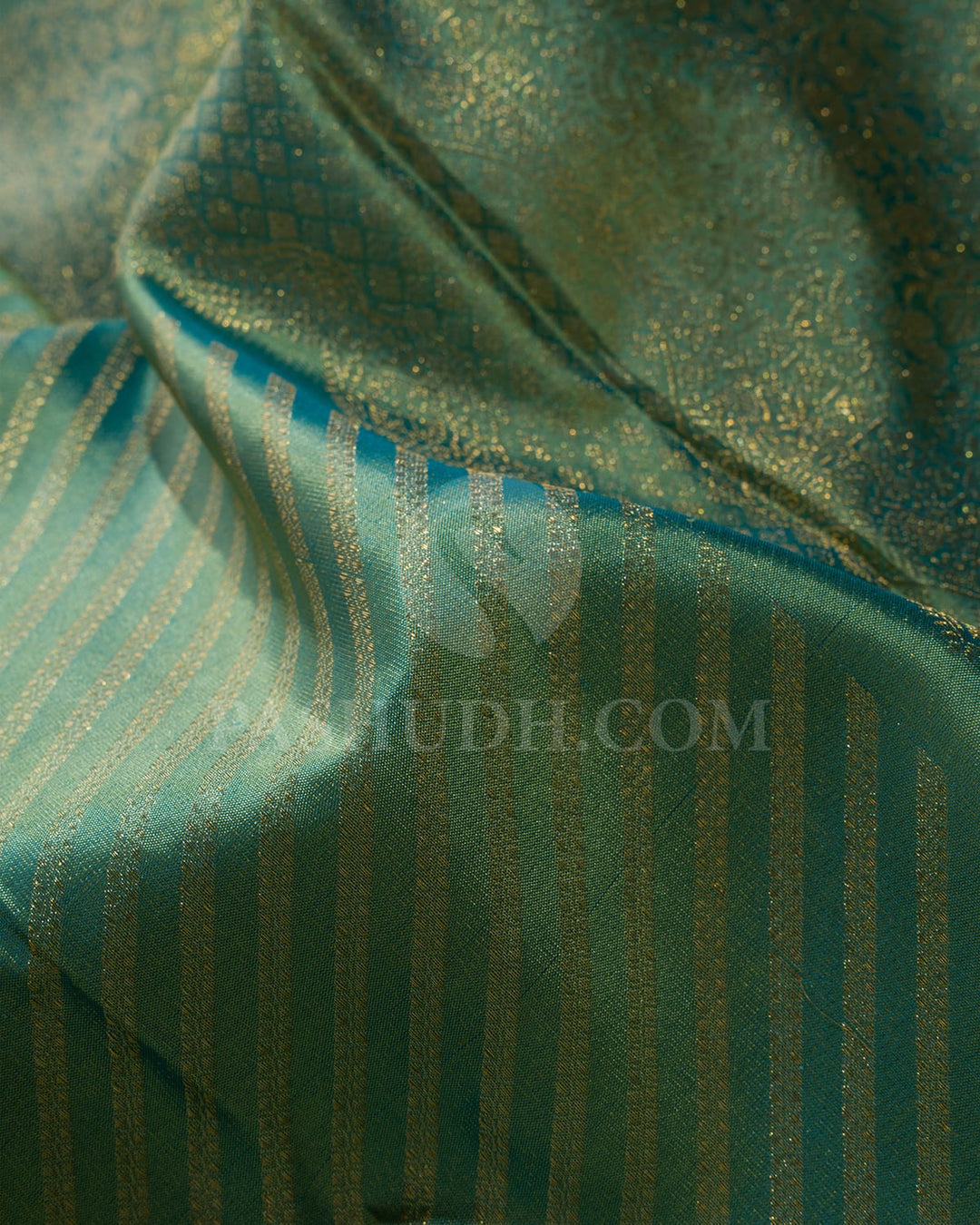 Dual Shaded Blue Green With Sky Blue Kanjivaram Silk Saree-D665(A)