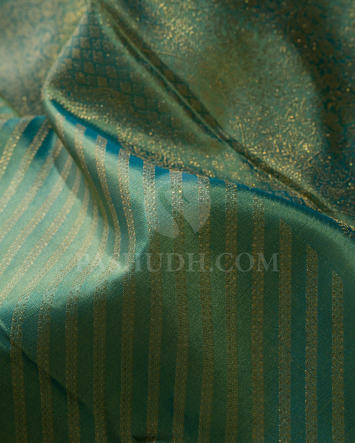 Dual Shaded Blue Green With Sky Blue Kanjivaram Silk Saree-D665(A)