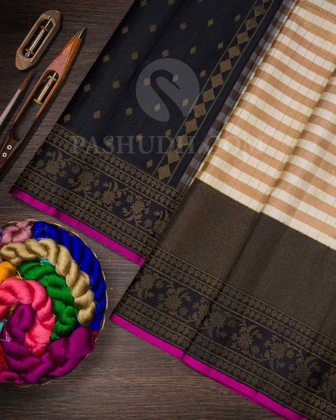 Half White And Beige Kanjivaram Silk Saree-DJ413(A)