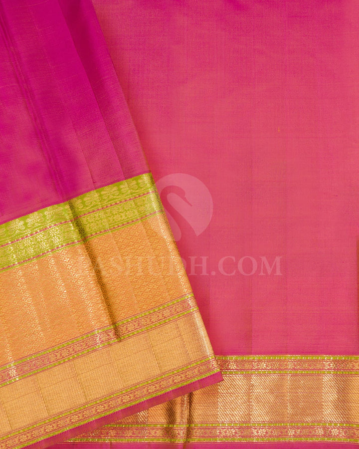 Tuscany Yellow And Bright Pink Kanjivaram Silk Saree-D660(B)