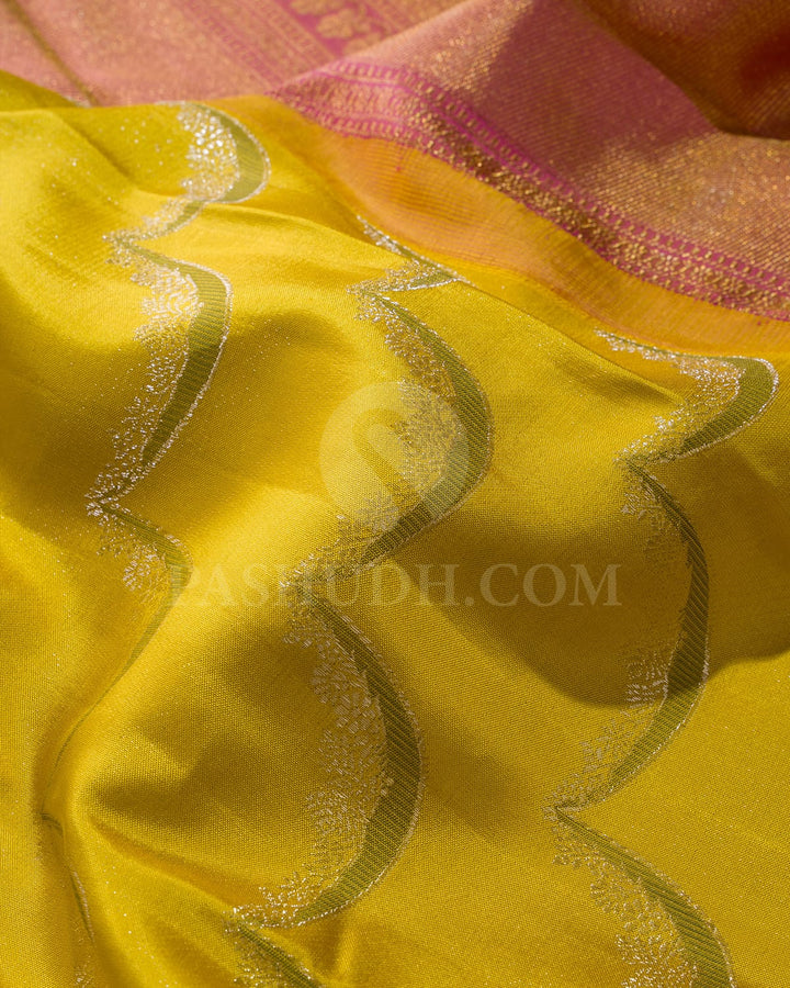 Tuscany Yellow And Bright Pink Kanjivaram Silk Saree-D660(B)