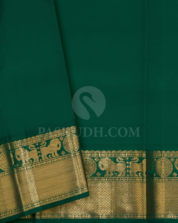 Baby Pink With Forest Green Kanjivaram Silk Saree-SP357