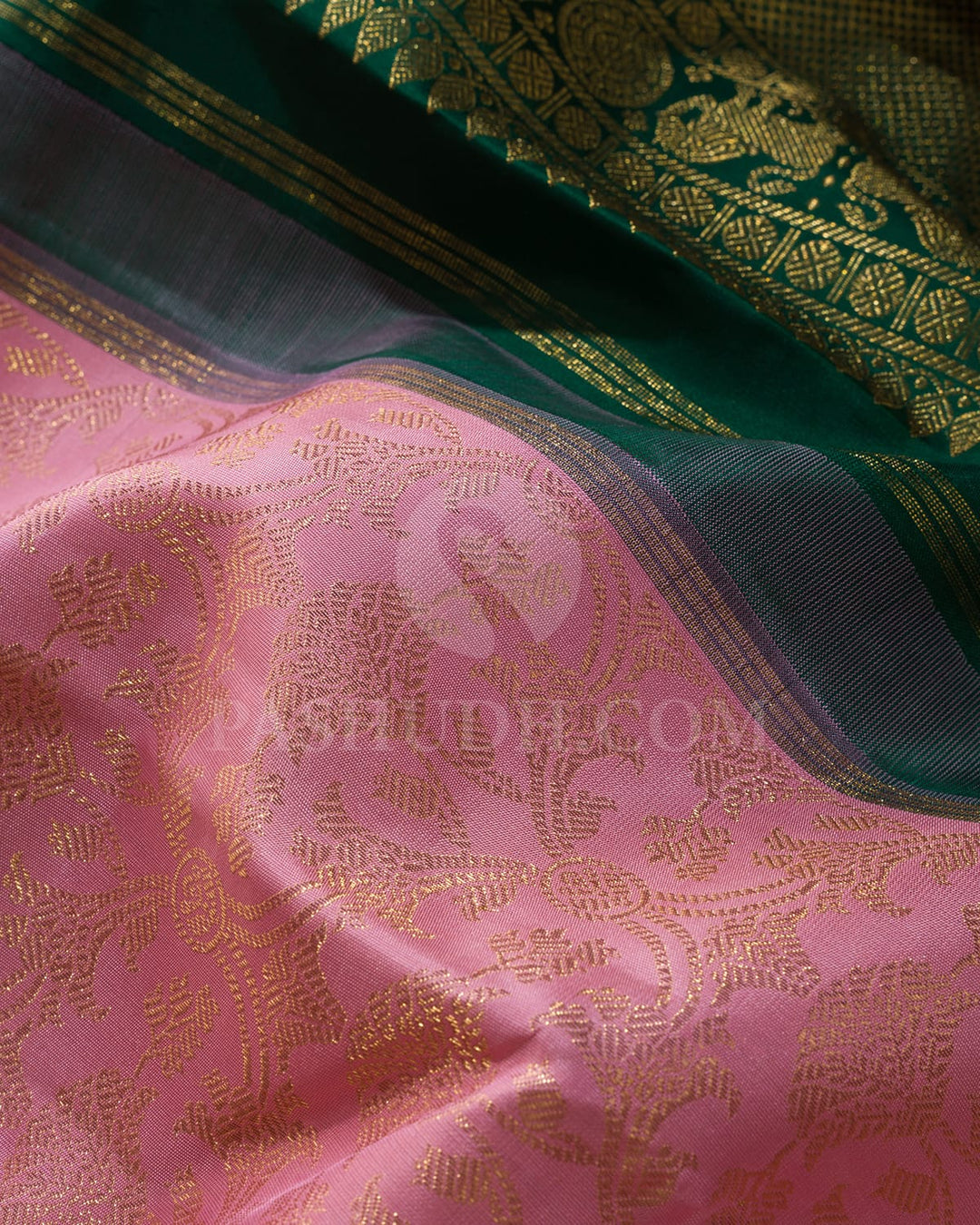 Baby Pink With Forest Green Kanjivaram Silk Saree-SP357