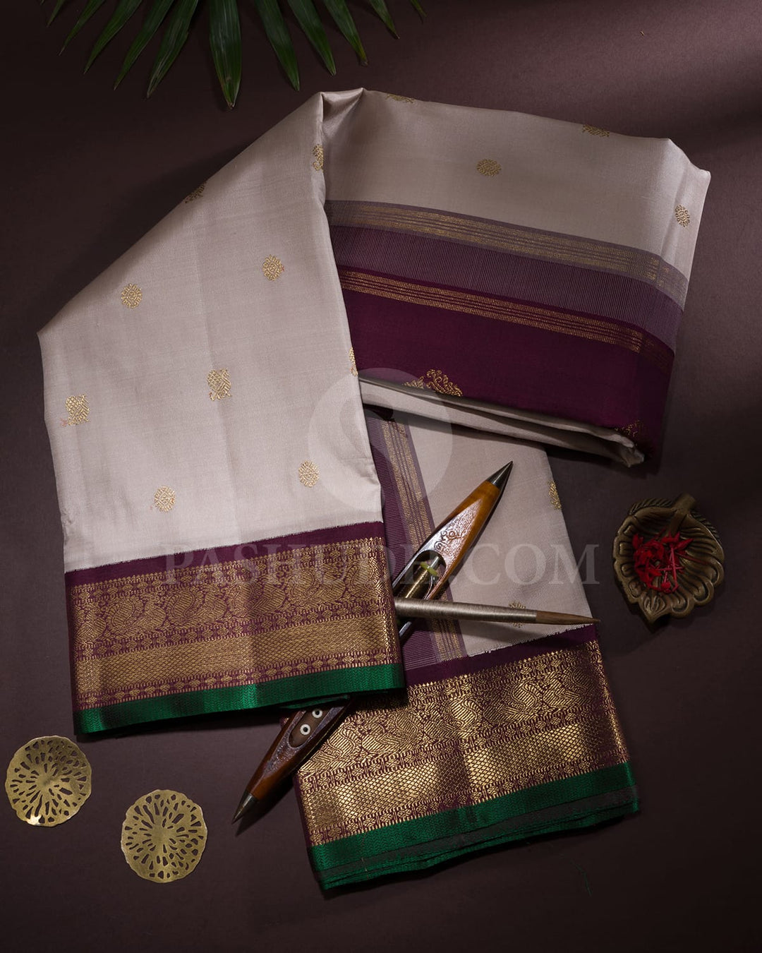 Cream With Paaku Pure Zari Kanjivaram Silk Saree-SP367
